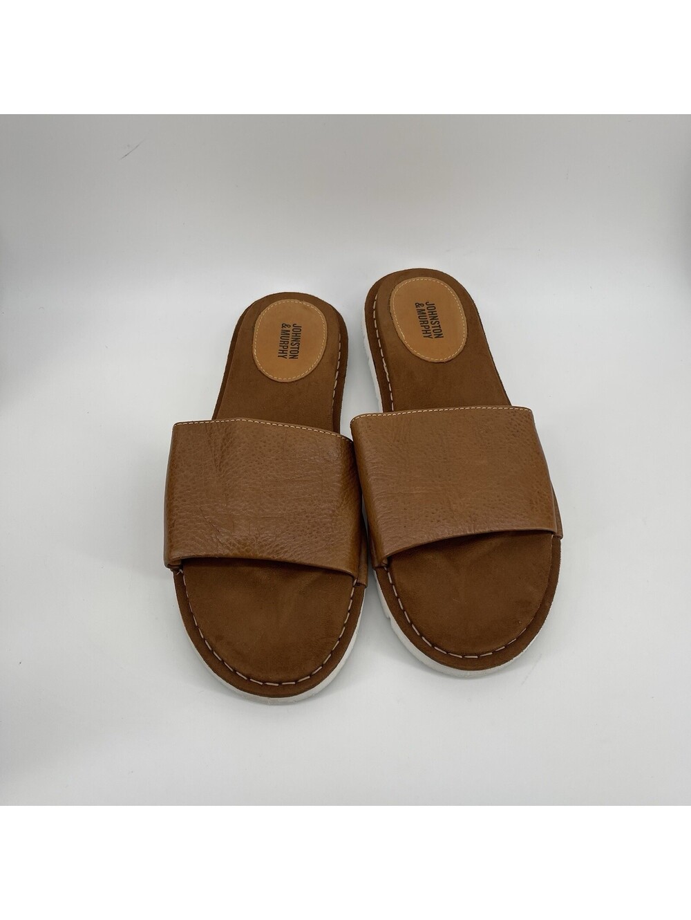 Johnston & Murphy Men’s Brown Leather Slide Sandals Size 10M Made in Brazil